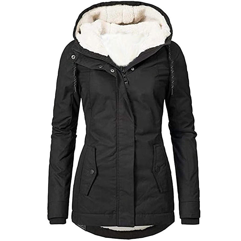 Load image into Gallery viewer, Women's long-sleeved fleece-lined zip-up jacket
