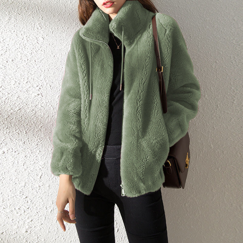 Load image into Gallery viewer, Women Fleece Lined Cardigan Zipper Stand Collar Winter Coat
