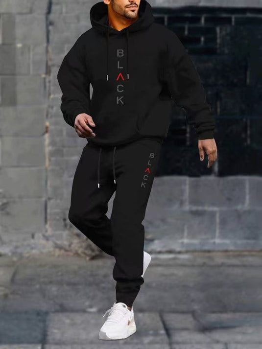 Men's casual fleece hoodie with letter print