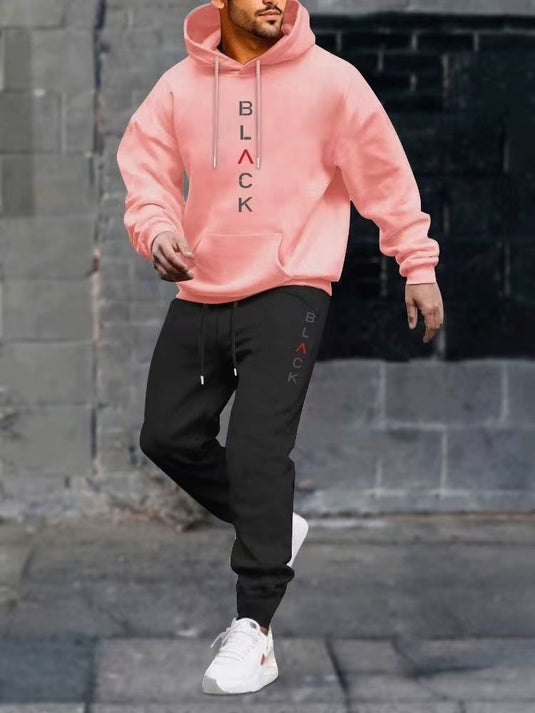 Men's casual fleece hoodie with letter print