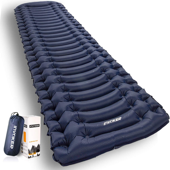 Ultralight Inflatable Camping Sleeping Pad - Mat with Built-In Foot Pump, Lightweight 18.3OZ Compact Air Mattress, Best Sleeping Pads for Backpacking Travel Hiking Beach (Navy Blue)