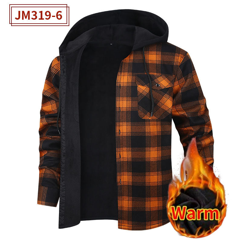 Load image into Gallery viewer, Fleece-Lined Hooded Plaid Shirt-Jacket for Men
