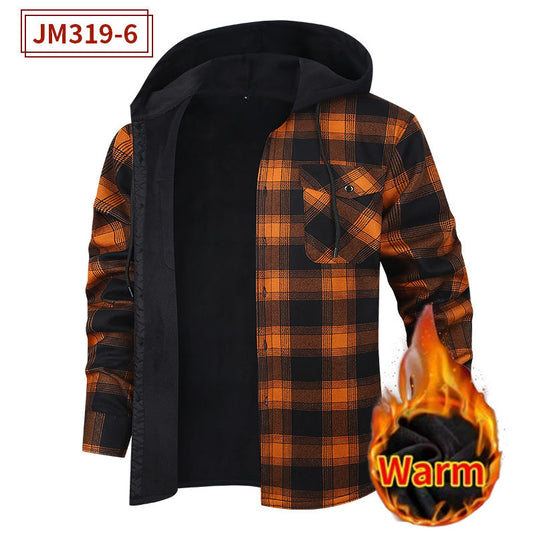 Fleece-Lined Hooded Plaid Shirt-Jacket for Men