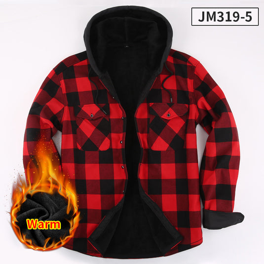 Fleece-Lined Hooded Plaid Shirt-Jacket for Men