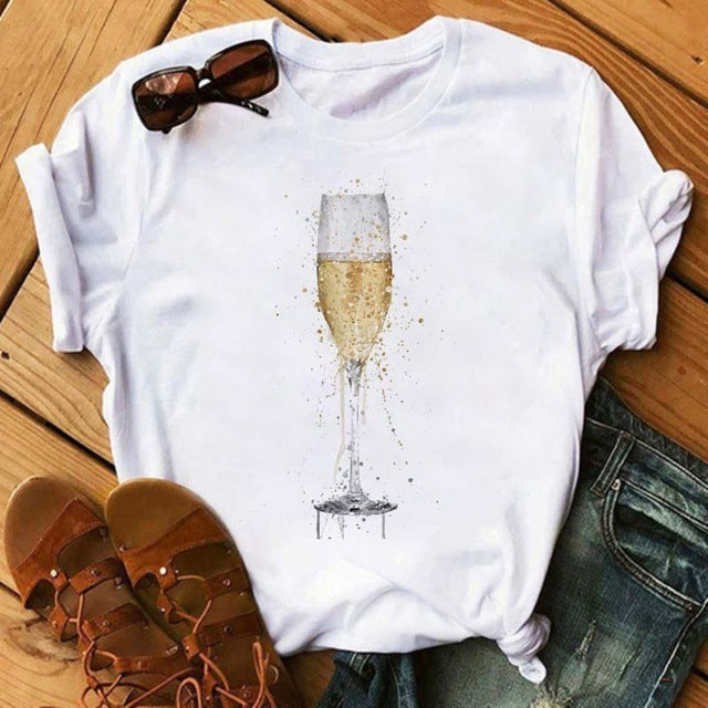 Load image into Gallery viewer, T-shirt Kawaii Rose Gold Wine Glass
