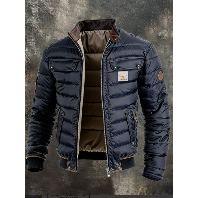 Load image into Gallery viewer, Men's Retro Quilted Zip-Up Jacket with Cotton Filling
