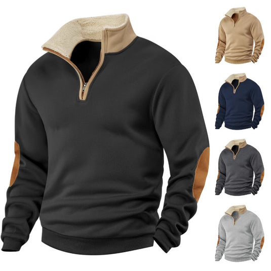 Men's Retro Patchwork Half Zip Sweatshirt