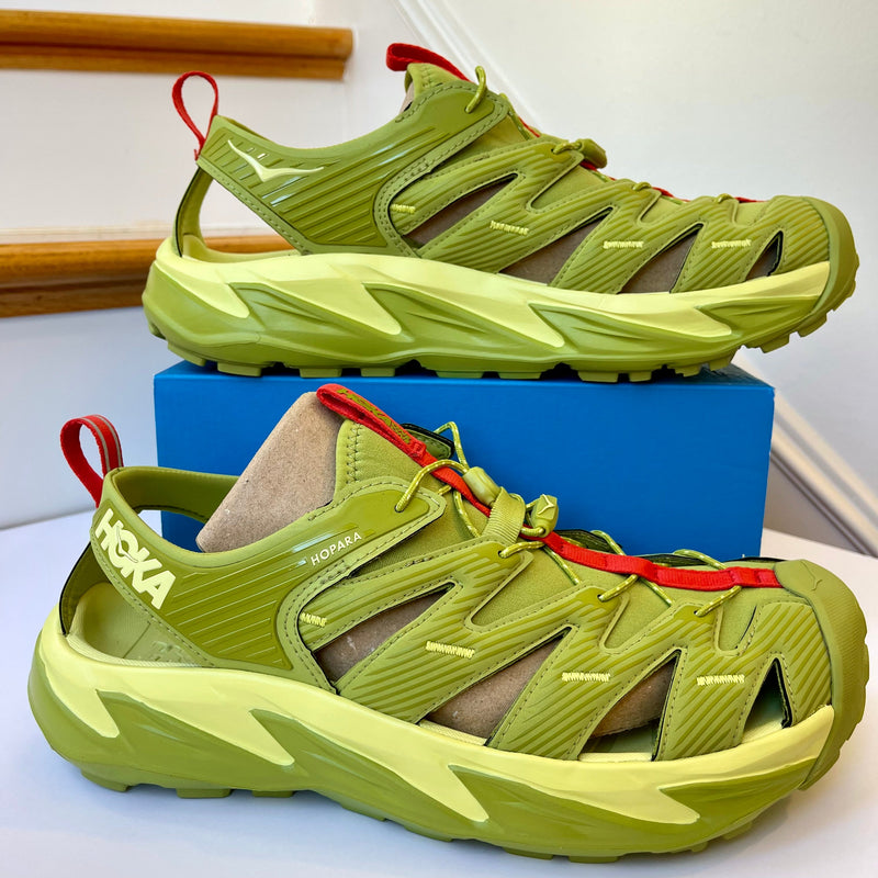Load image into Gallery viewer, Hoka Hopara Hiking Sandal Wet / Dry shoe in Dark Citron Luminary Green
