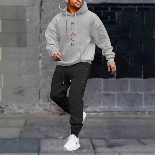 Men's casual fleece hoodie with letter print