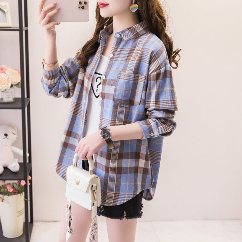 Load image into Gallery viewer, Womens Plaid Long Sleeve Loose Fit Shirt

