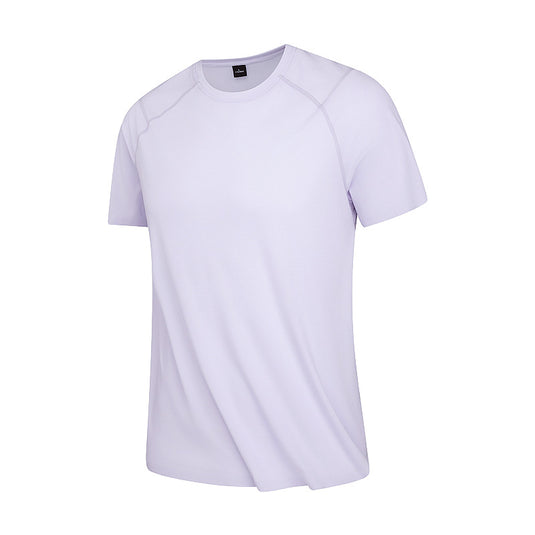 Summer T-Shirt Short-Sleeved Men's Seamless Ice Silk Breathable Quick-Drying Sun Protection Anti-Un Pure Color Youth Sports Round Neck T-Shirt for Men