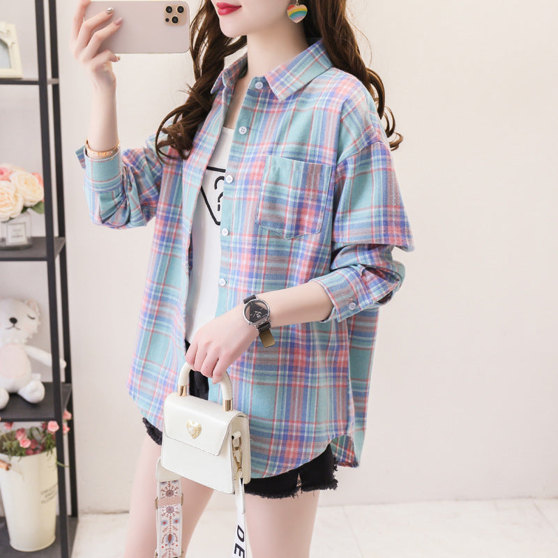 Load image into Gallery viewer, Womens Plaid Long Sleeve Loose Fit Shirt
