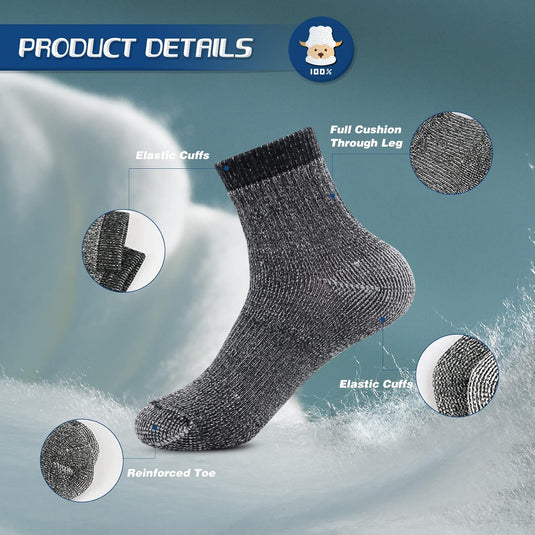 Men's Merino Wool Hiking Socks-Thermal Warm,4 Pack