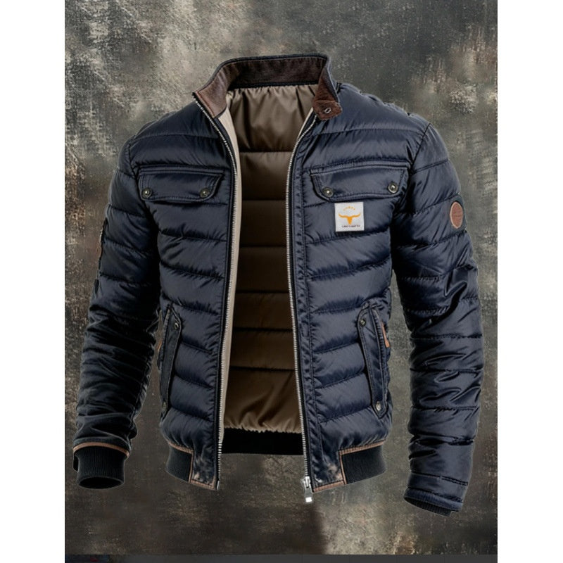 Load image into Gallery viewer, Men's Retro Quilted Zip-Up Jacket with Cotton Filling
