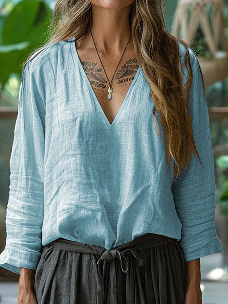 Load image into Gallery viewer, Womens V-neck Long Sleeve Shirt
