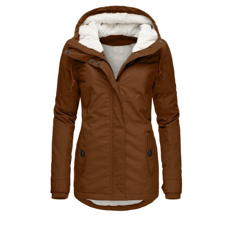 Load image into Gallery viewer, Women's long-sleeved fleece-lined zip-up jacket
