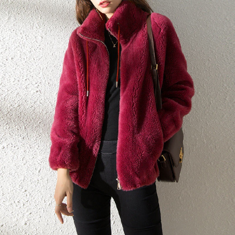 Load image into Gallery viewer, Women Fleece Lined Cardigan Zipper Stand Collar Winter Coat
