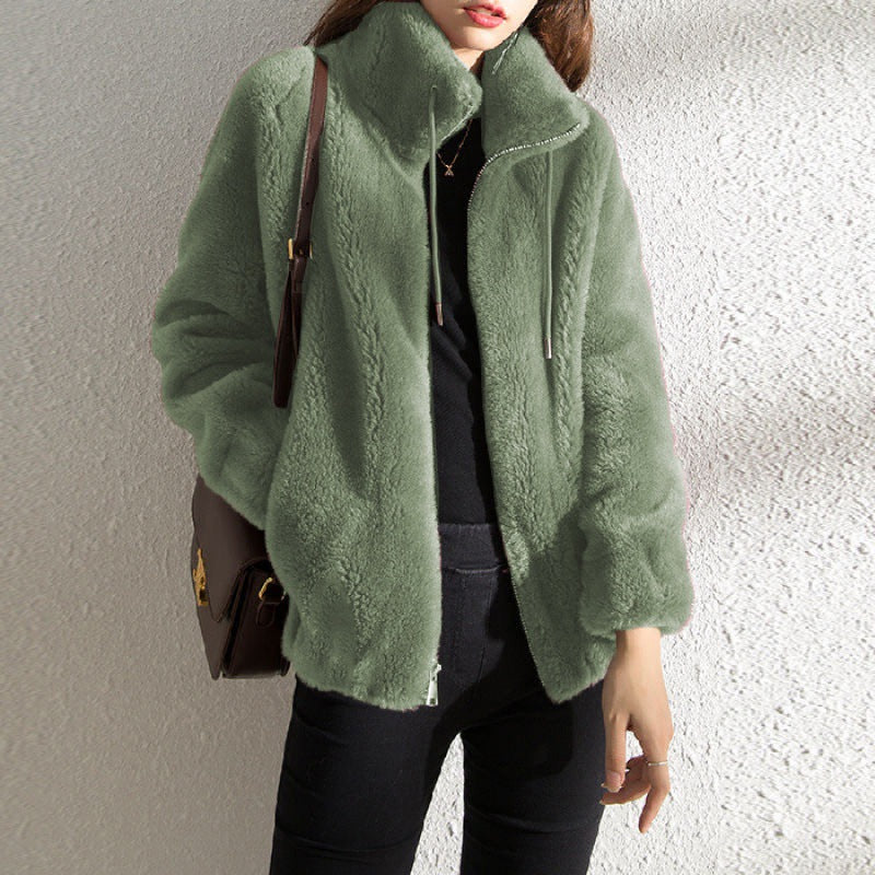 Load image into Gallery viewer, Women Fleece Lined Cardigan Zipper Stand Collar Winter Coat
