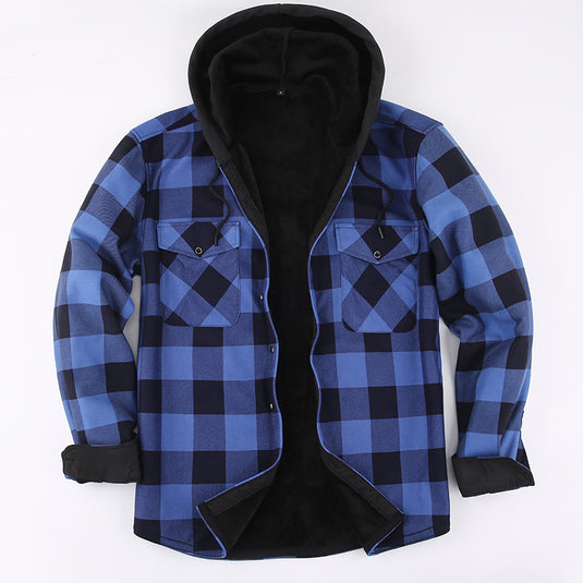 Fleece-Lined Hooded Plaid Shirt-Jacket for Men