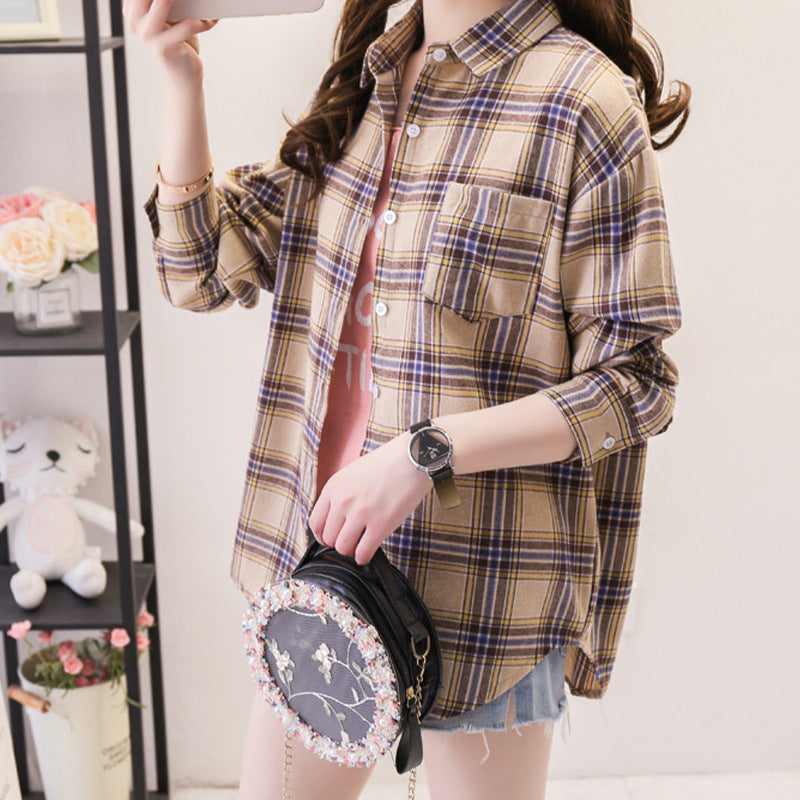 Load image into Gallery viewer, Womens Plaid Long Sleeve Loose Fit Shirt
