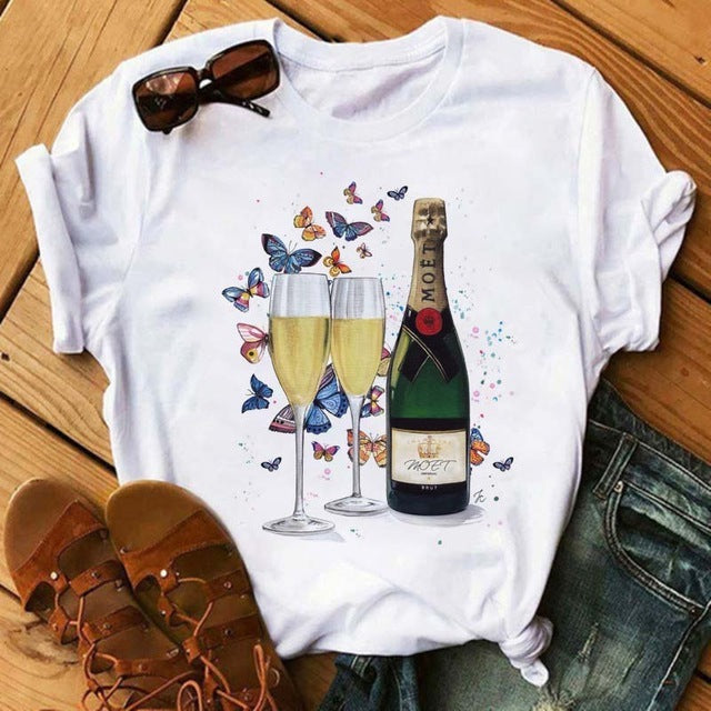 Load image into Gallery viewer, T-shirt Kawaii Rose Gold Wine Glass
