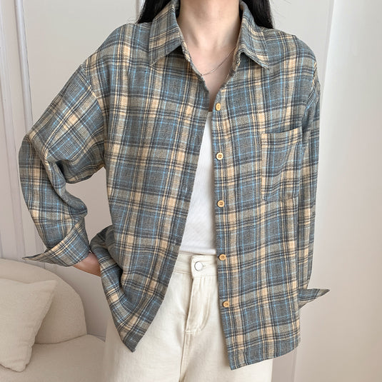 Retro Loose Plaid Shirt for Women