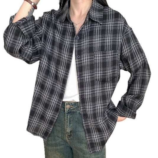 Retro Loose Plaid Shirt for Women