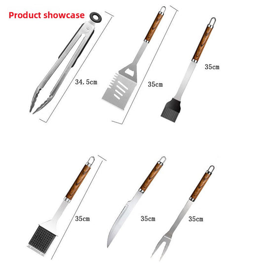 Barbecue Grill Set with Wood Handle and Apron