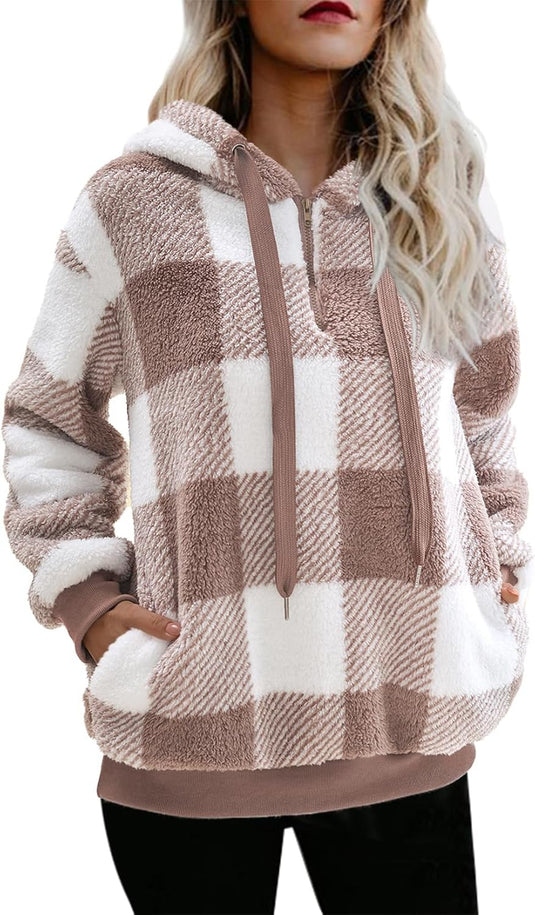 Women's Sherpa Pullover Oversized Fuzzy Hoodie Double Fleece Sweatshirt