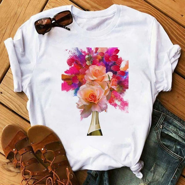 Load image into Gallery viewer, T-shirt Kawaii Rose Gold Wine Glass
