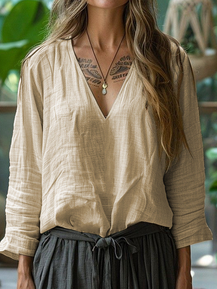 Load image into Gallery viewer, Womens V-neck Long Sleeve Shirt
