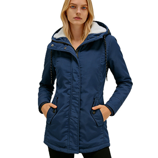 Women's long-sleeved fleece-lined zip-up jacket