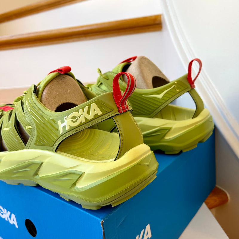 Load image into Gallery viewer, Hoka Hopara Hiking Sandal Wet / Dry shoe in Dark Citron Luminary Green

