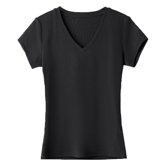 A simple straight-shoulder V-neck base layer top