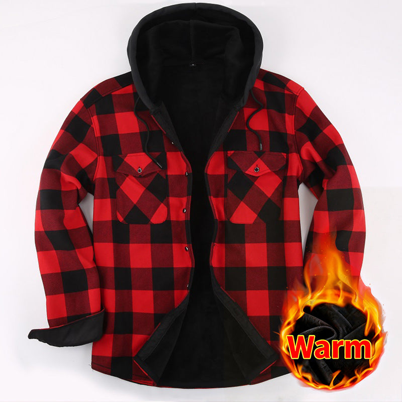 Load image into Gallery viewer, Fleece-Lined Hooded Plaid Shirt-Jacket for Men
