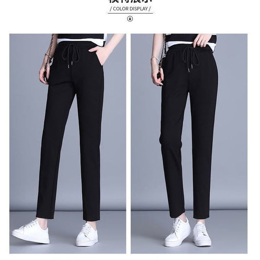Women's High-Waisted Cotton Straight Casual Pants ? Summer Thin Elastic Trousers