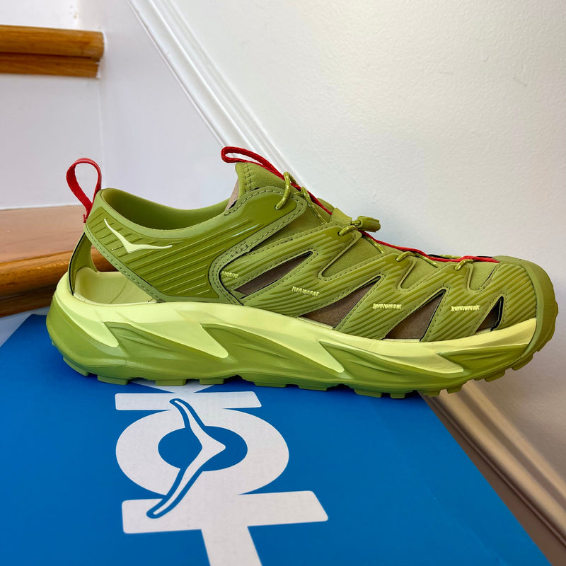 Load image into Gallery viewer, Hoka Hopara Hiking Sandal Wet / Dry shoe in Dark Citron Luminary Green
