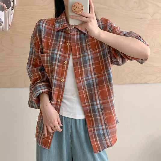 Vintage Plaid Loose Shirt