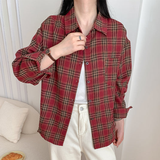 Retro Loose Plaid Shirt for Women