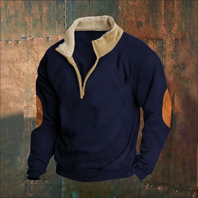 Load image into Gallery viewer, Men's Retro Patchwork Half Zip Sweatshirt

