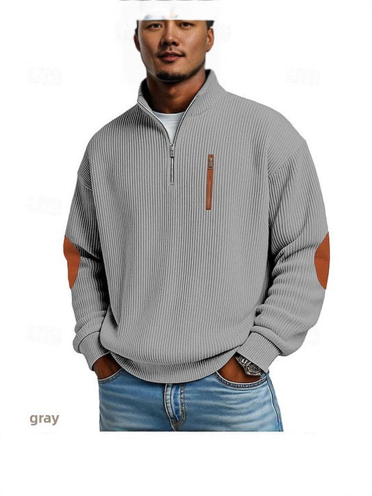 Men's Corduroy Half-Zip Stand Collar Long Sleeve Sweatshirt