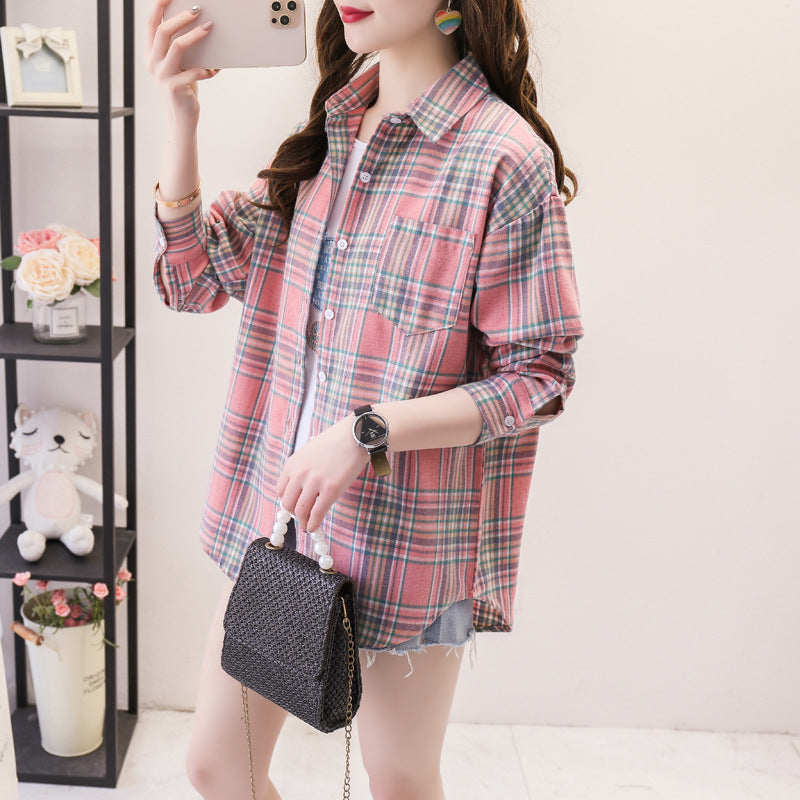 Load image into Gallery viewer, Womens Plaid Long Sleeve Loose Fit Shirt
