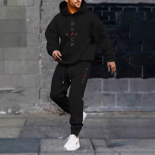 Men's casual fleece hoodie with letter print