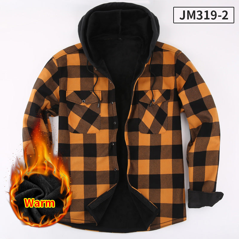 Load image into Gallery viewer, Fleece-Lined Hooded Plaid Shirt-Jacket for Men
