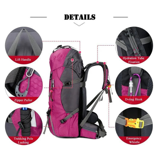 60L Waterproof Lightweight Hiking Backpack with Rain Cover,Outdoor Sport Travel Daypack for Climbing Camping Touring