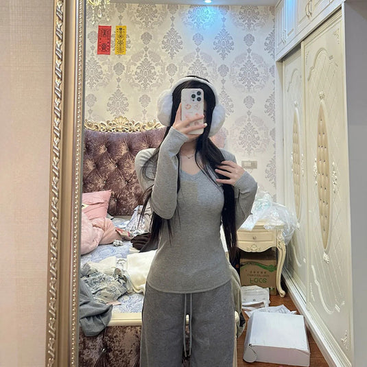 A simple straight-shoulder V-neck base layer top