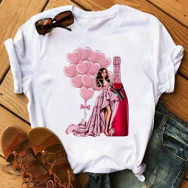 Load image into Gallery viewer, T-shirt Kawaii Rose Gold Wine Glass
