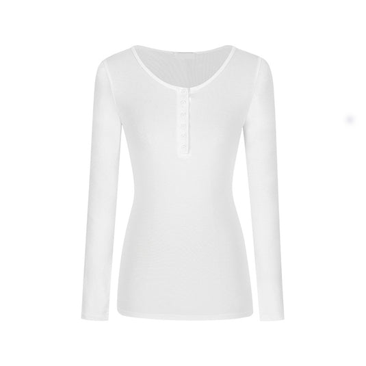 Button-fitted long-sleeved base layer
