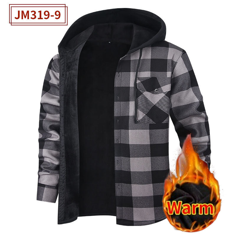 Load image into Gallery viewer, Fleece-Lined Hooded Plaid Shirt-Jacket for Men
