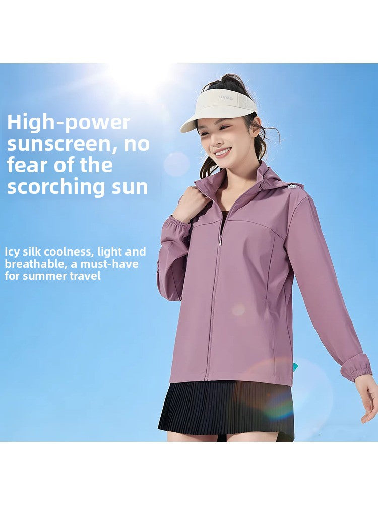 Load image into Gallery viewer, Ice silk UPF50+ sun protection jacket in female black – front view
